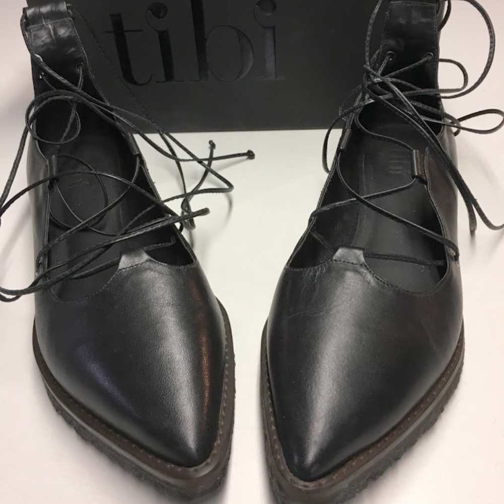 Tibi Nell Nappa Black Lace up shoes